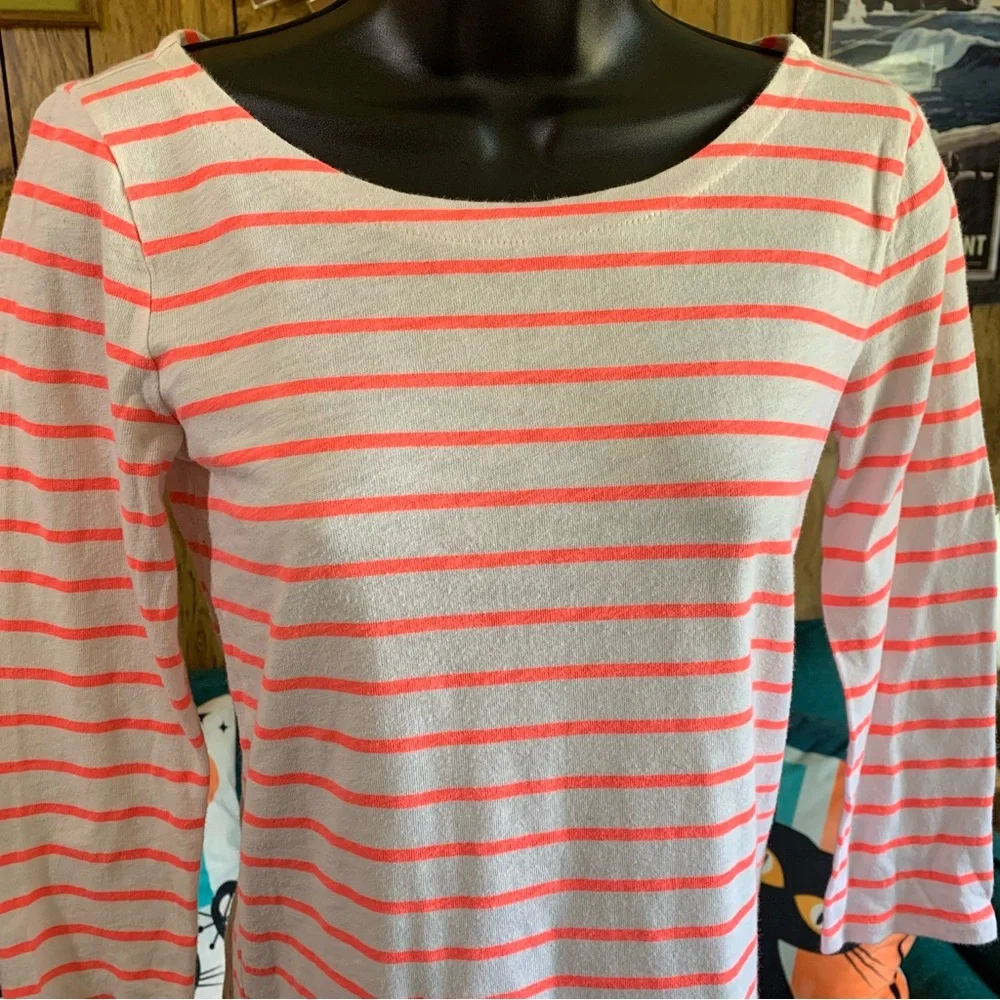 J. Crew 100% Cotton Neon Coral Stripes Top